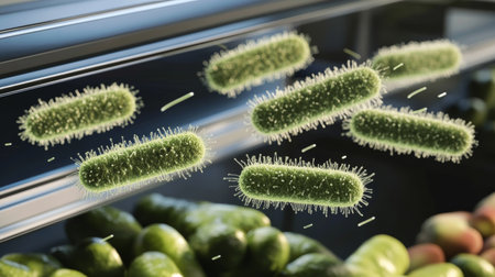 Unseen Foodborne Illness Risk, Bacteria Contamination In Grocery Store Refrigerated Produce Aisleの素材