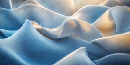Abstract, Delicate Waves of Light A Soft Blue Abstract Background Image of Flowing, Fluid Textileの素材