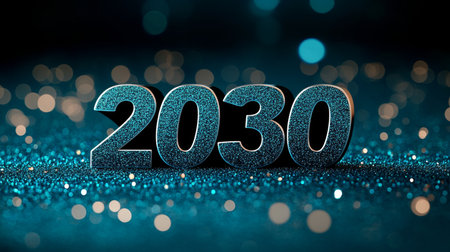 Metallic 2030 on Teal Glitter A Vision of the Future With Sparkling Holiday Backgroundの素材