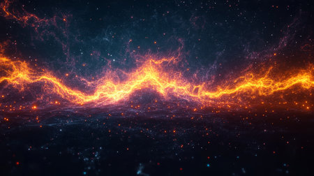 Fiery Nebula in Deep Space, Filled With Swirling Gas, Twinkling Stars, and a Vibrant Orange Glowの素材