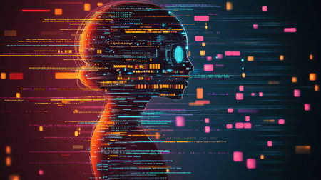 AI Coding Agent. Digital Code, Artificial Intelligence Technology Innovation, Concept Illustration.の素材