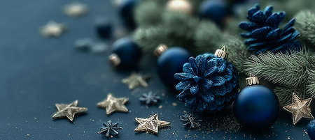 Beautiful Christmas Background With Decorations In Classic Blue, Trendy Color Of The Year 2020の素材