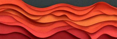 Abstract Wave Pattern, Vibrant Coral And Peach Orange Gradient Tones, Paper Cut Backgroundの素材