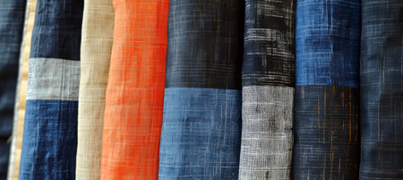 Arranged Bamboo Textiles Sustainable Modern Fashion Fabrics Showcasing Natural Dyeの素材