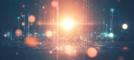 Abstract Data Visualization with Bright Lights and Connections, Representing Financial Informationの素材