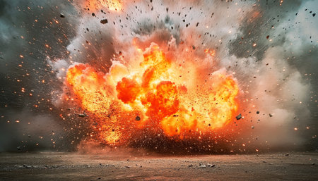 Massive Fiery Explosion With Smoke And Debris, A Powerful Display Of Destruction And Chaosの素材