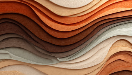 Abstract 3D Layered Paper Waves, Earthy Color Palette, Fluid Forms and Dynamic Gradient Designの素材