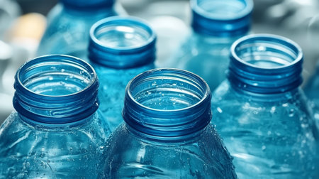 A Close-Up of Blue Bottles on a Textured Background, Showcasing Refreshing Everyday Hydrationの素材