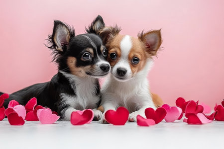 Adorable Chihuahua Puppies Surrounded by Romantic Valentine s Decorations, Celebrating Love and Joyの素材