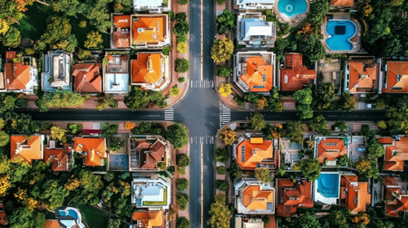 Aerial View of Upscale Real Estate in a Beautiful Suburban Neighborhood with Luxury Homesの素材