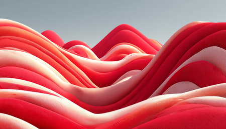 Abstract Background, Vivid Fluid Waved Forms, Delicate Red Tones Gradient, Dynamic Flowing Shapesの素材