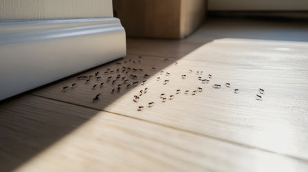 Household Invasion Black Ants Trail Across House Floor Raising Pest Control Concernsの素材