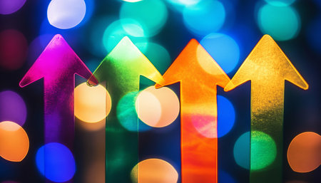 Four Colorful Upward Arrows Symbolizing Progress, Growth, Success, and Future Business Aspirationの素材