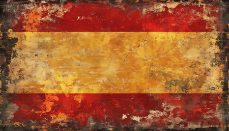 Rusted Spain Flag Illustration Of Red Yellow Colours, National Colors , Scratched metal texture,の素材