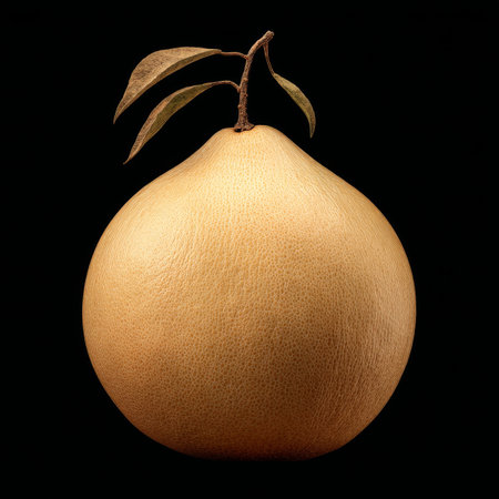 Ripe Pale Yellow Pomelo with Thick Skin, Isolated on Black Background, Vibrant Still Lifeの素材