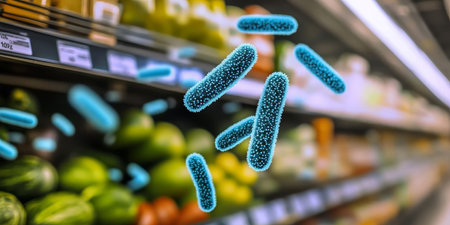 Invisible Threat Bacteria Lurking In Grocery Store Produce, Highlighting Food Safety Concernsの素材