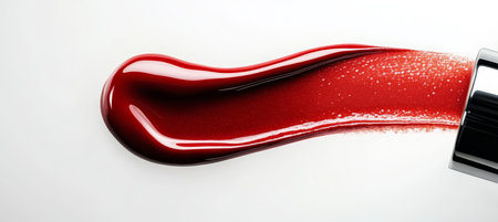 Crimson Flow A Captivating Display of Red Lipstick Texture Isolated on a Pristine White Background.の素材