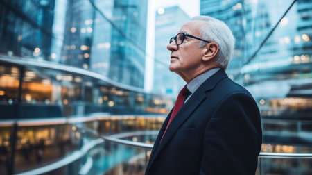 Successful Senior Businessman Contemplating in Modern Office Building with Copy Spaceの素材