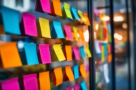 Creative Workspace with Colorful Notes and Ideas for Strategic Organization and Project Planningの素材