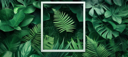 Fern Leaf in a Frame with Exotic Palm, Green Leaf, and Foliage Green Lush, Vibrant Posterの素材