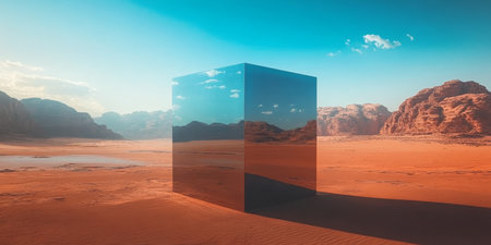 Reflective Monolith in the Desert, an Enigmatic Spectacle of Modern Art, Science,. and Mysteryの素材