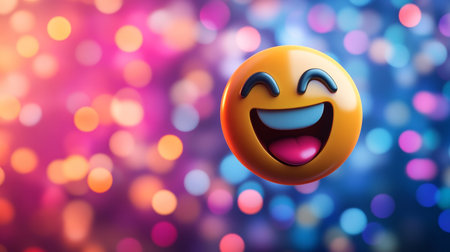 Bright and Cheerful 3D Smiley Face Floating in a Colorful, Dreamy Background Capturing Joyful Vibesの素材