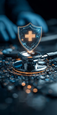 Secure Doctor Network Cybersecurity in Medicine with Stethoscope and Data Protectionの素材