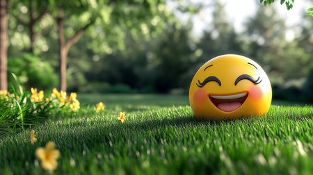 A Cute Bright Face Smiling Softly in a Charming Meadow, Creating a Dreamy and Fun Illustration Moodの素材