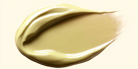 Light Green Cream Cosmetic Foundation and Concealer Swatch on Trendy Glossy Makeup Backgroundの素材