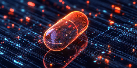 Pill Imagery in Computer Network Design Showcasing AI Enhanced Medical Advancements and Technologiesの素材