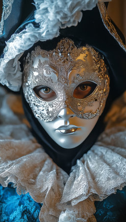 Elegance Unveiled A Captivating Venetian Beauty in a Detailed and Colorful Masquerade Maskの素材