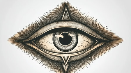 Intricate Pen and Ink Drawing of The All Seeing Eye Symbolizing Spirituality and Mysticismの素材