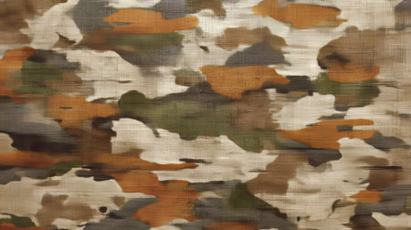 Realistic Camouflage Pattern Fabric in Earthy Tones with Subtle Texture and Worn Military Lookの素材