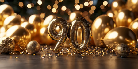 Golden Number 90 Balloons With Celebration Festive Theme For 90th Birthday Party Backgroundの素材