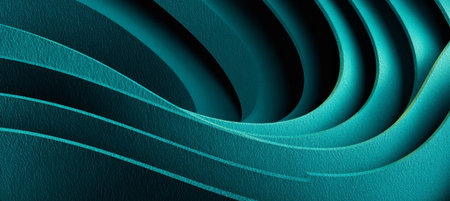 Flowing Turquoise Abstract 3D Render of Swirling, Layered Material in Dynamic Compositionの素材