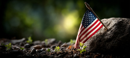 Small American Flag on a Grave, Concept for Memorial Day, Veterans Day, or U.S. Historyの素材