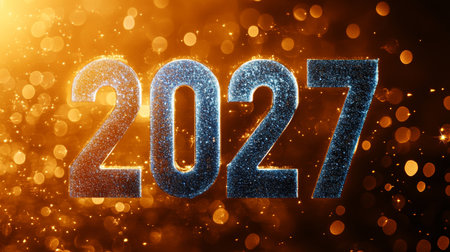 Silver 2027 Numerals Sparkle on a Vibrant Orange Background, Ideal for New Year s Designsの素材