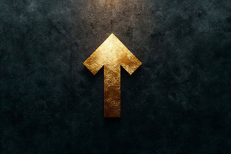 Golden Arrow Ascending Above Distressed Background, Symbolizing Achievement, Progress, and Vision.の素材