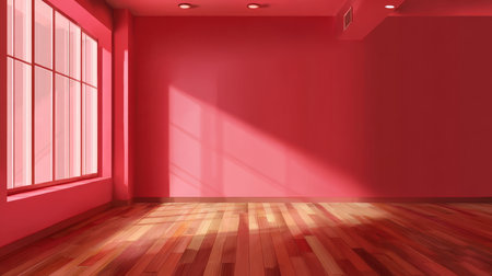 Bright and Spacious Minimalist Living Room with Natural Sunlight in a Pink Domestic Ambient Spaceの素材