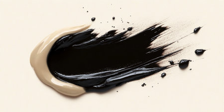 Sample of Liquid Black Makeup Base on Neutral Backdrop, Creamy Texture, and Smear Foundation Sampleの素材