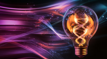 Innovative Technology Concept DNA Encased in a Glass Bulb Surrounded by Dynamic Plasma Strandsの素材