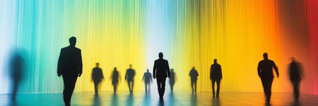 Vibrant Abstract Background with Glowing Shapes Representing Unity and Progress in a Modern Worldの素材