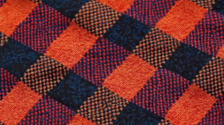 Cozy Autumn Flannel Fabric Background Featuring Warm Red, Brown, and Blue Checkered Patternsの素材
