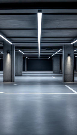 Underground Parking in Shopping Center with Bright Lighting and Safety Features Availableの素材