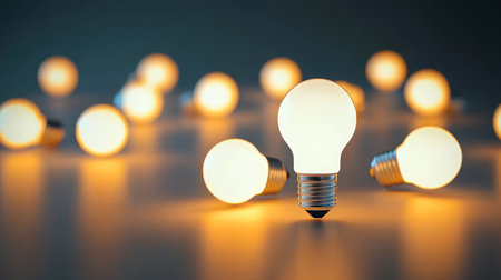 A Cluster of Bright Light Bulbs on a Dark Surface Creating an Inspiring Warm Glow for Ideasの素材
