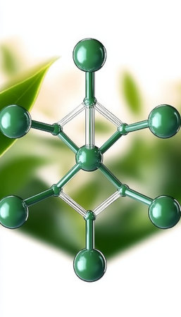 Elegant L-Theanine Molecule in Green, Scientific Visualization of Clarity and Innovation in Scienceの素材