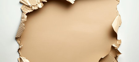 Abstract Cardboard Background Featuring Torn Edges and a Central Hole for Creative Design Useの素材