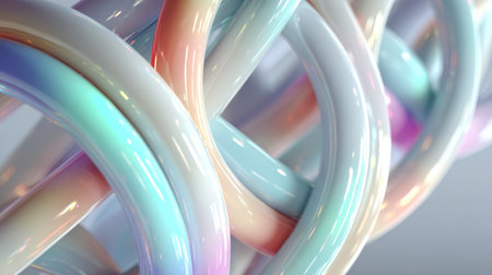 Whimsical Web of Glossy Intertwined Cables Dancing in Radiant Hues and Dreamy Pastels Abstract Artの素材