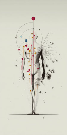 Floral Minimalism Abstract Human Body Drawing with Acupuncture Points and Nature Motifsの素材