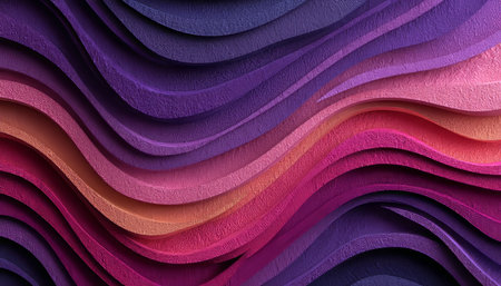 Vivid, Fluid Abstract 3D Illustration of Layered Paper Folds in Rich Purple, Violet Tones,の素材